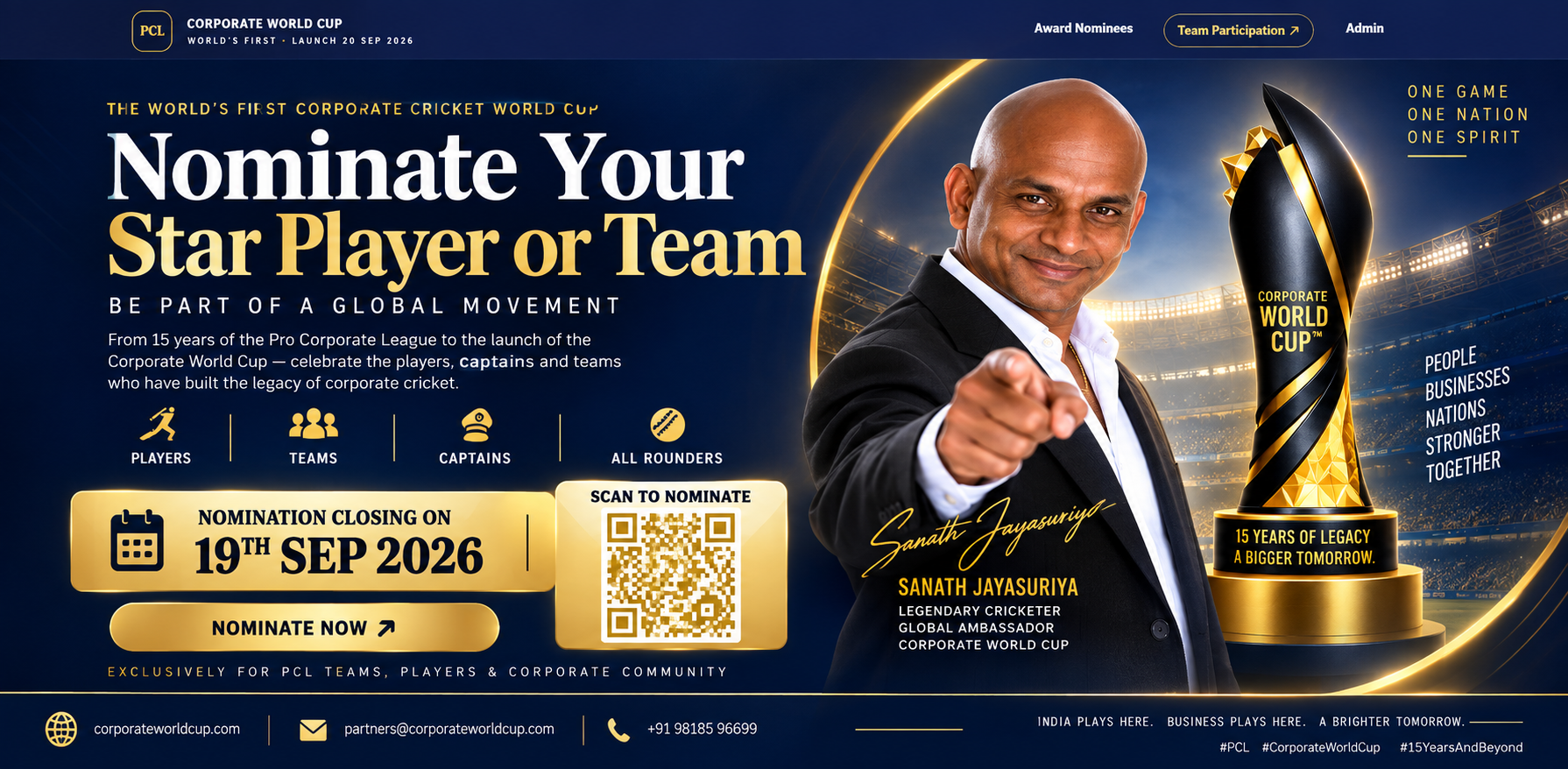 Corporate World Cup — Nominate Your Star Player or Team. Nominations close 19 September 2026.